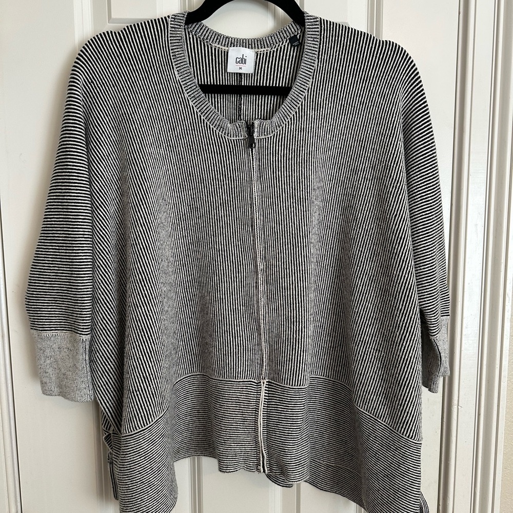 CAbi Navy and White Cardigan Sweater Relaxed Fit